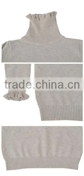 New girl's cotton high collar ruffle edged pullover sweater