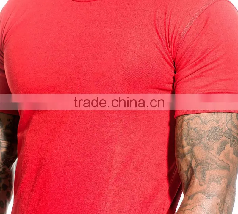 Mens Plain gym running fitness T Shirt with hem bottom