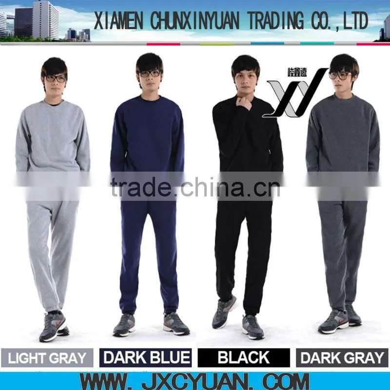 custom oem men plain cotton fleece sweat suits made in China