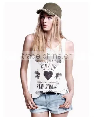 Fashion Street Personality Pattern water print women tank top(White)