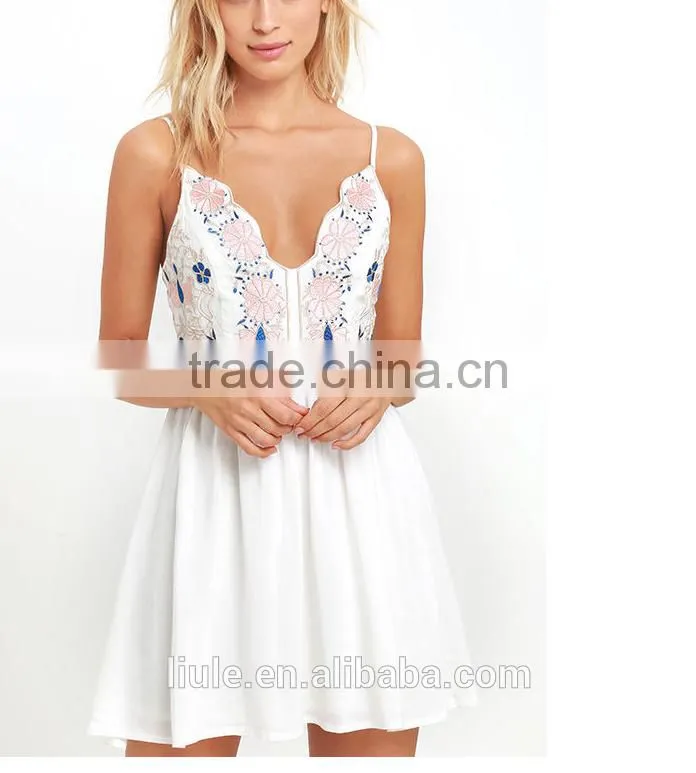 2017 Latest Slim Sleeveless Hard Work Jacquard Embroidered Dress summer V neck dress