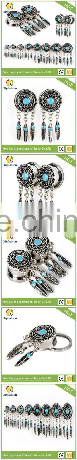 Bohemia retro feathers long tassel Stainless steel ear plug