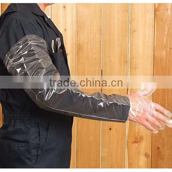 Colored disposable LDPE/HDPE/PE plastic veterinary glove with long sleeve