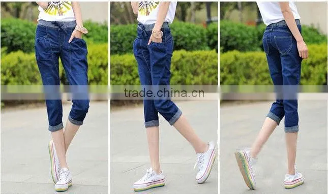 2014 hot sale new design denim jogging three quarter Haren jogging pants