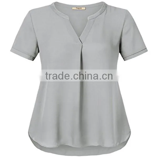 Wholesale apparel comfortable plain dyed lady sheer blouse