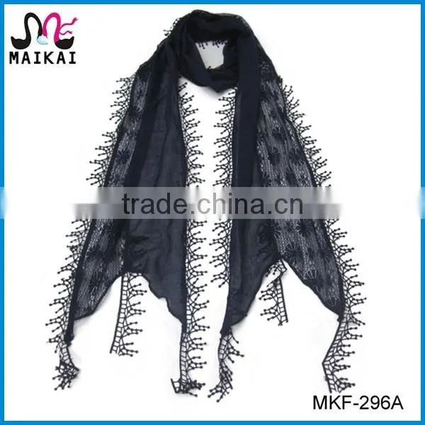 Turkey hot selling lady's fashion long plain color scarf with rainbow ball