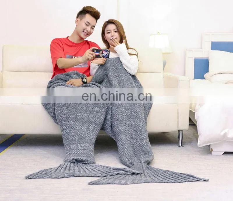 100% acrylic knitted soft mermaid tail blanket