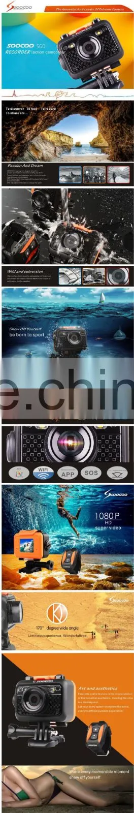 Brand new wifi sport camera with HD resolution,waterproof to 60 meters without case