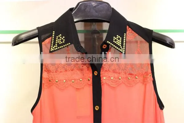Women's sleeveless chiffon tops with little lace