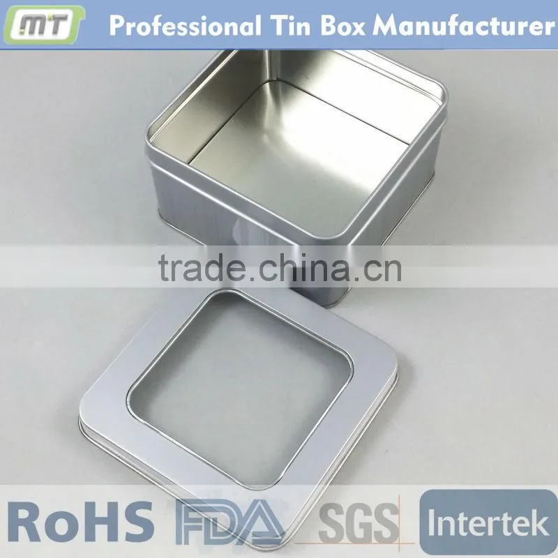 metal square tin box with window