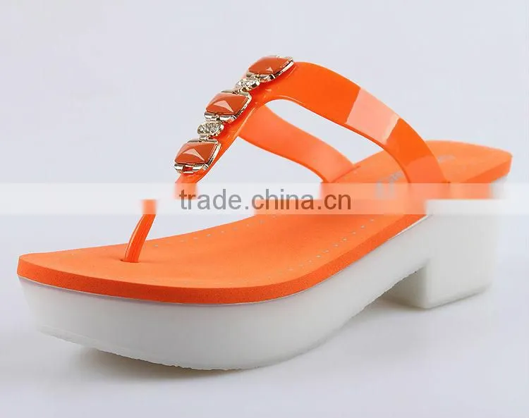 2015 Ladies Hot Sale Plastic Wedge women shoes PVC Jelly Flip Flops Sandals Fashion PVC Material Upper With Nice Buckle