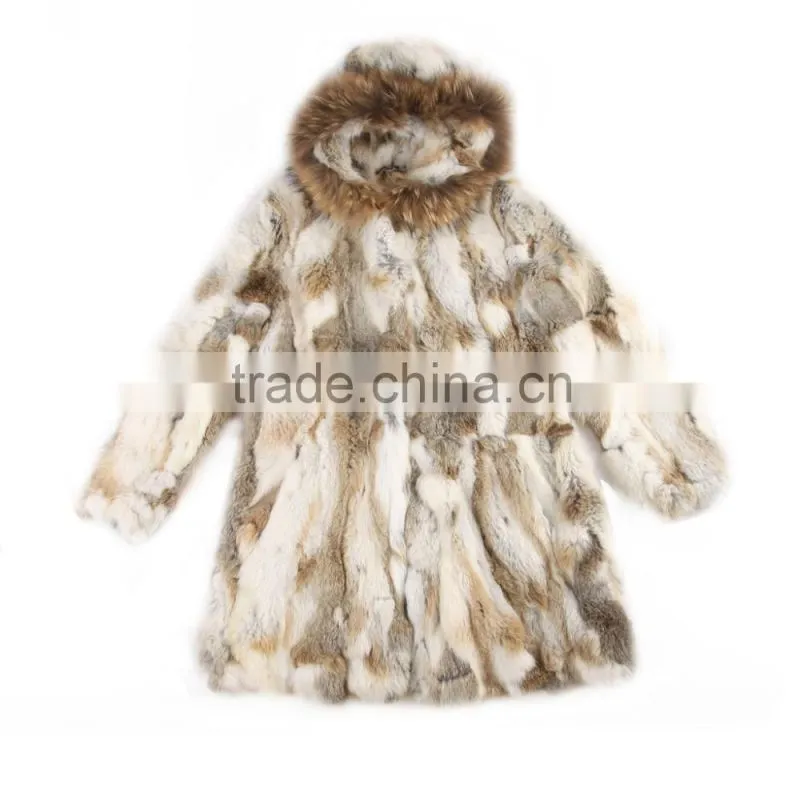 QD5947 Newly Design Special Fur Styles With Raccoon Collar 2016 Knit Rabbit Fur Coats Girls