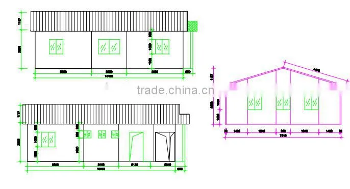 2016 hot sale certificated light steel structure villa/residential home plan/four bedroom house with rainshed