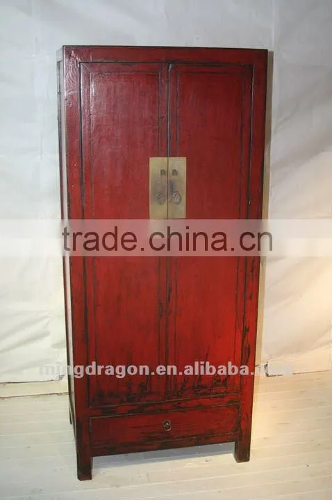 Chinese antique furniture pine wood red shanxi two door two drawer clothes cabinet