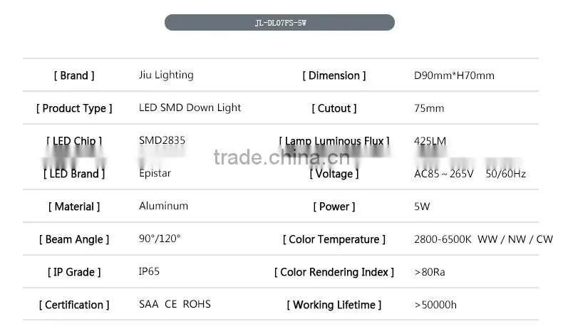Mini LED Lighting 3W 5W 7W LED Light IP65 Waterproof Bathroom LED Downlight