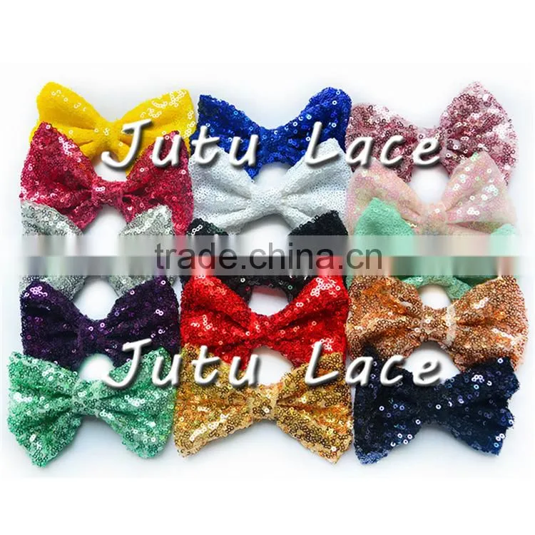 Wholesale large 12cm sparkle sequin fabric hair bowknots glitter bows for clothing/elastic headbands