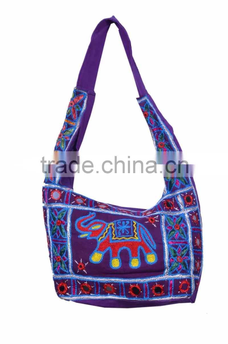 Handmade Elephant Embroidered Cotton Fabric Bag
