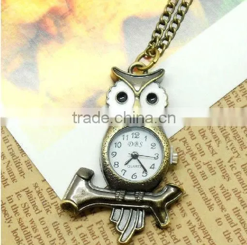 fashion hanging pocket watch hang quartz owl shape analog hang watch hanging necklace watch