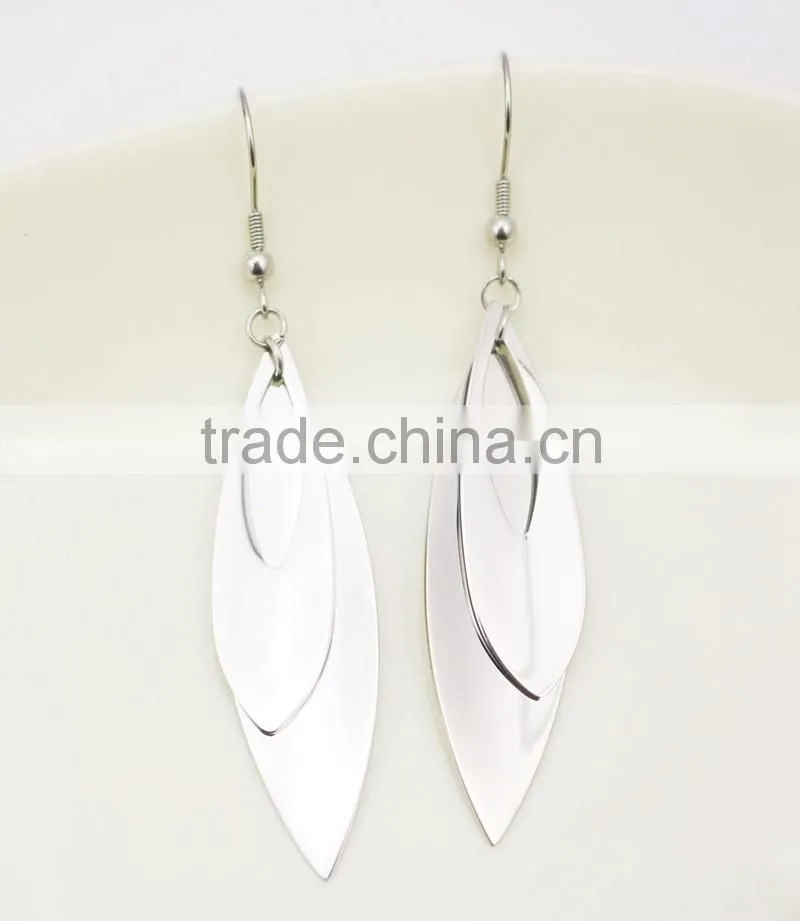 316L Stainless Steel Leaf Shaped Women Silver Double Layer Earring