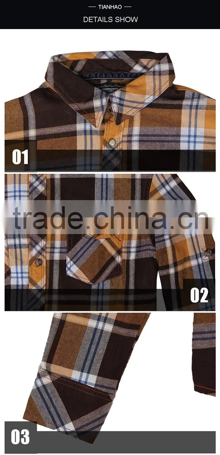 100% Cotton Yellow and Black Long Sleeve Mens Western Plaid Shirt