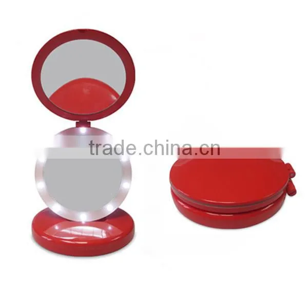 Plastic two way 5x magnifying compact travelling mirror with led light