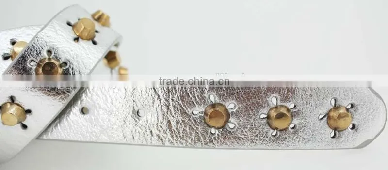 fashion metal studded women jeans belt with shiny PU leather for jeans in yiwu
