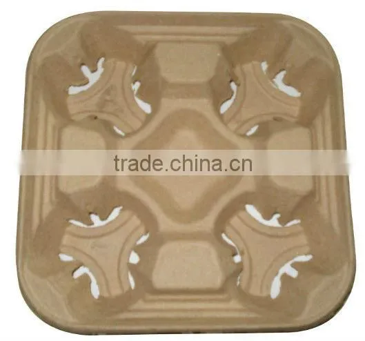 Custom Sugarcane Bagasse Molded Fiber Coffee Cup Trays,Cup Holder Pulp Paper