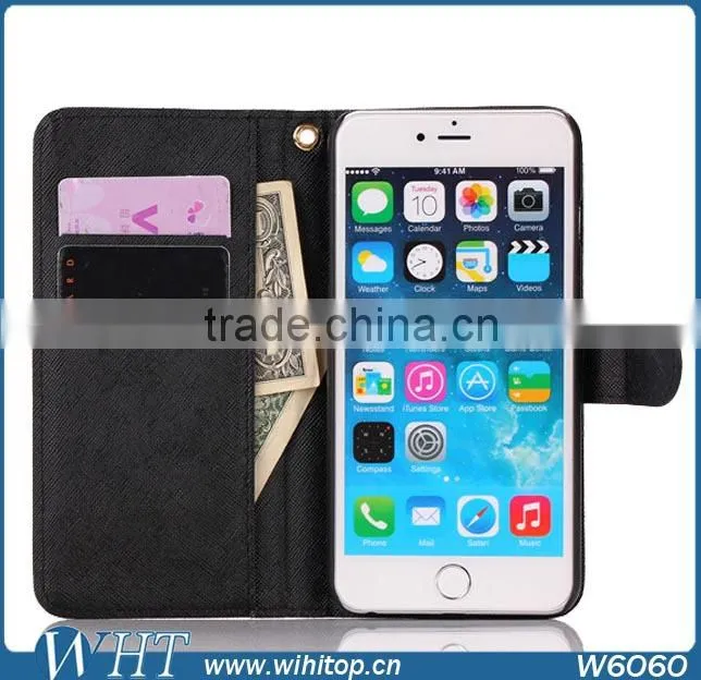 Case For iPhone 6 Plus Wallet Leather Case + Strips Color Mix Design With Card Slots PU Leather