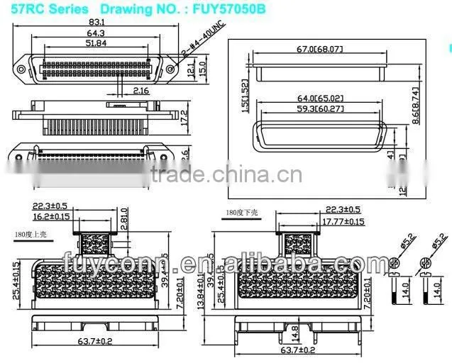 Centronics TYCO 50P 180 degree Cable Exit Angle Male Plug Type CHAMP Solder Header Connector