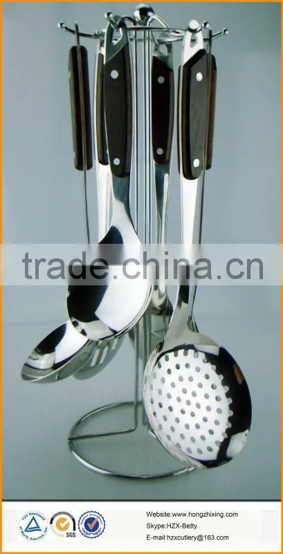 New design stainless steel wooden handle kitchen tool set