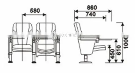 Movie theare wood armrest lecture room chair