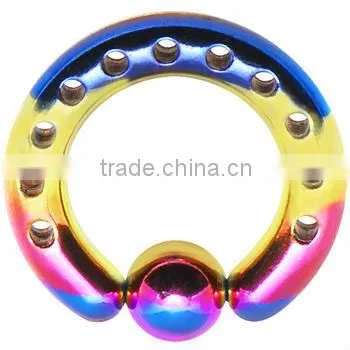 6 Gauge INDUSTRIAL PUNCHED Rainbow TITANIUM BCR Body Jewelry