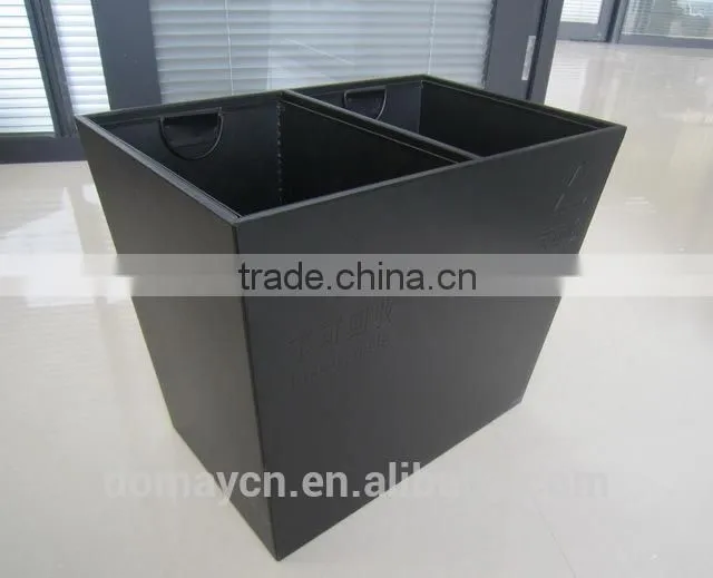 Faux leather two-section-waste bin with metal inserts, Hotel waste bin