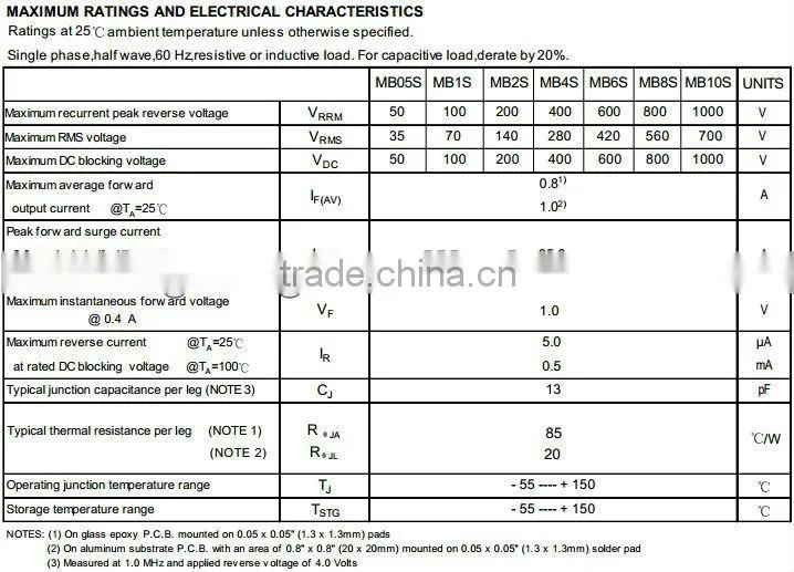 MBS6 0.8A standard bridge rectifier