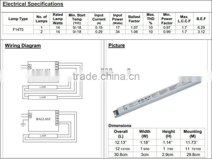 T5 1x14W 2x14W Fluorescent Electronic Ballast
