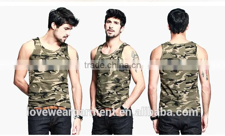 New fashion custom print cotton spandex camouflage tank top for men