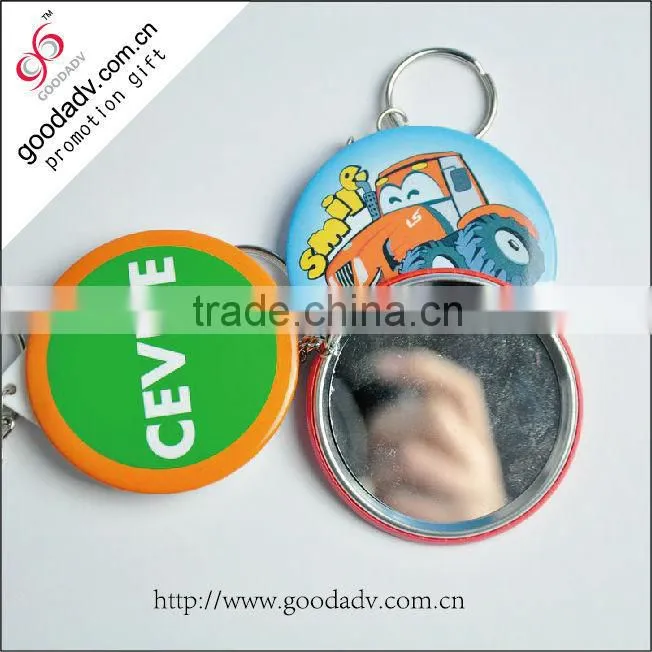 Salable promotional pocket tinplate mirror keychain