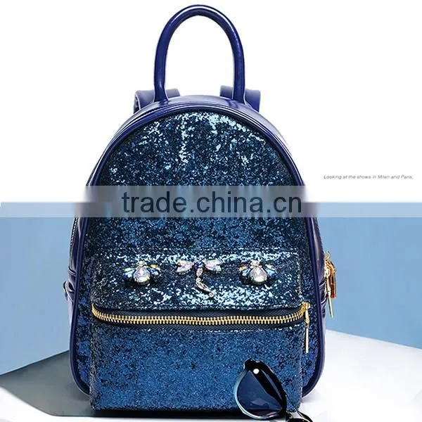 2016 Fashion Lady's Shoulder Bag Women Shiny Paillette Backpack Black Blue