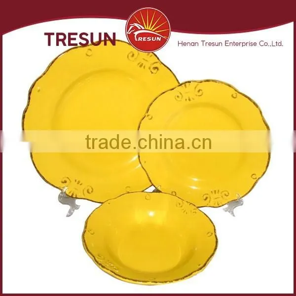 factory directly supply color glazed stoneware dinnerware/18pcs ceramic stoneware embossed dinner set