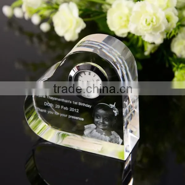 Unique Heart Shaped Crystal Desk Clock for Decoration and Gift