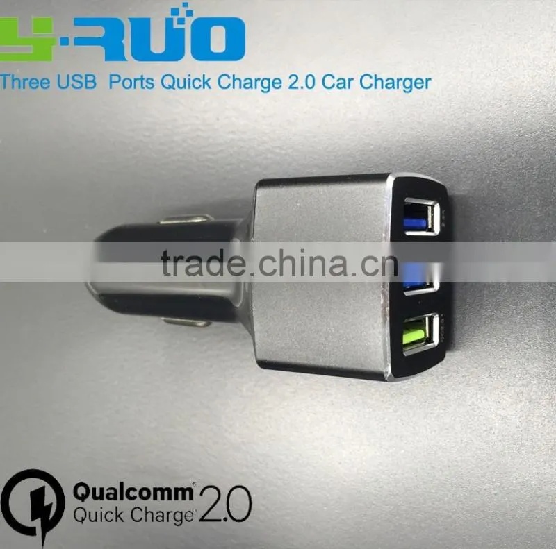 Aluminum alloy shell qualcomm certified quick charge QC 2.0 USB car charger for samsung , htc, or tablet