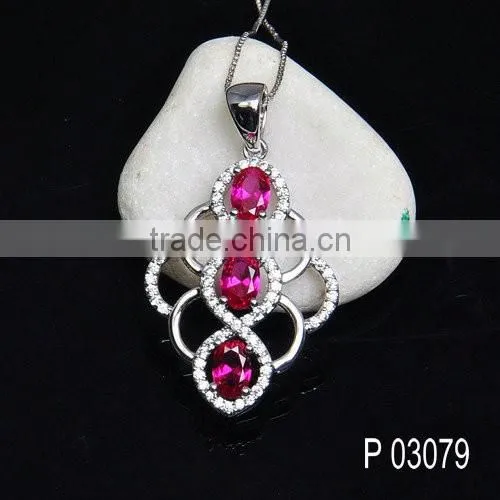 925 silver jewellery pendant necklaces with factory price/glass pendant jewelry ruby