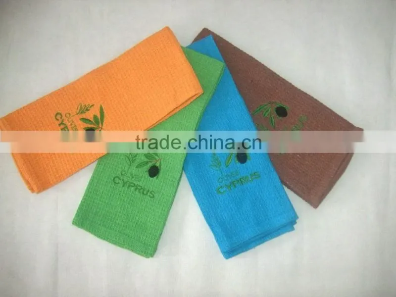 Tea towel kitchen towel with olive design embroidery and meantros design jacquard