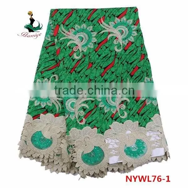 wholesale women dress wax lace fabric/ lace fabric mix with holland wax
