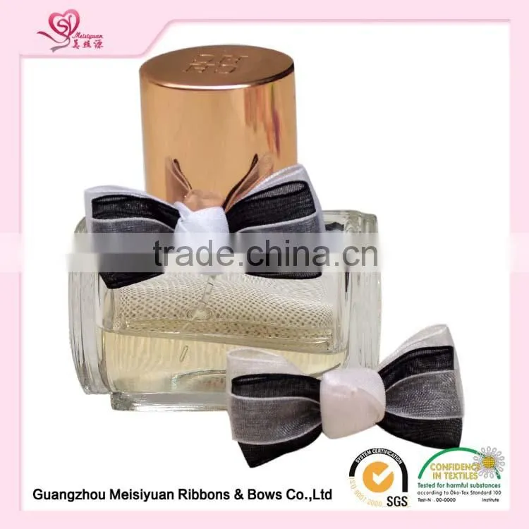 Wholesales chiffon rose perfume bottle decoration satin ribbon flowers with elastic loop