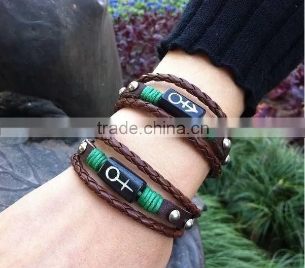cow bone make leather beaded bracelets for lovers punk style