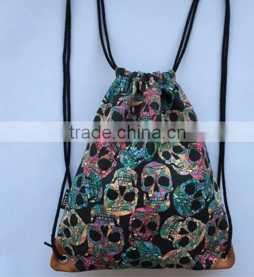 Printing women drawstring bag canvas string backpack(CAS16-009)