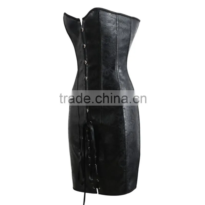 Fashion style formal corset dresses PU gothic corset dress long