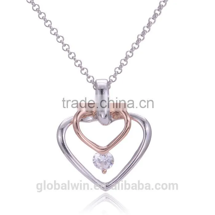 2015 Fine Fashion Women Pendant Gold And Silver Plated Crystal Interlocking Heart Pendant