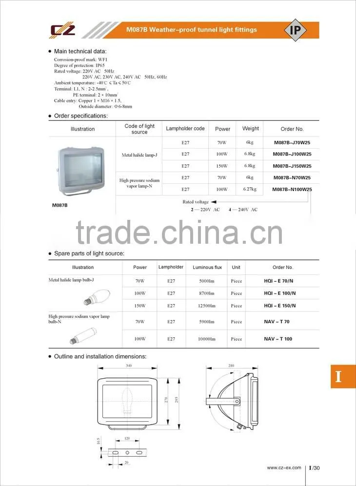 Weather-proof tunnel light fittings